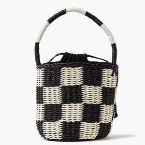 NWOT Checkered Straw Tote Bag